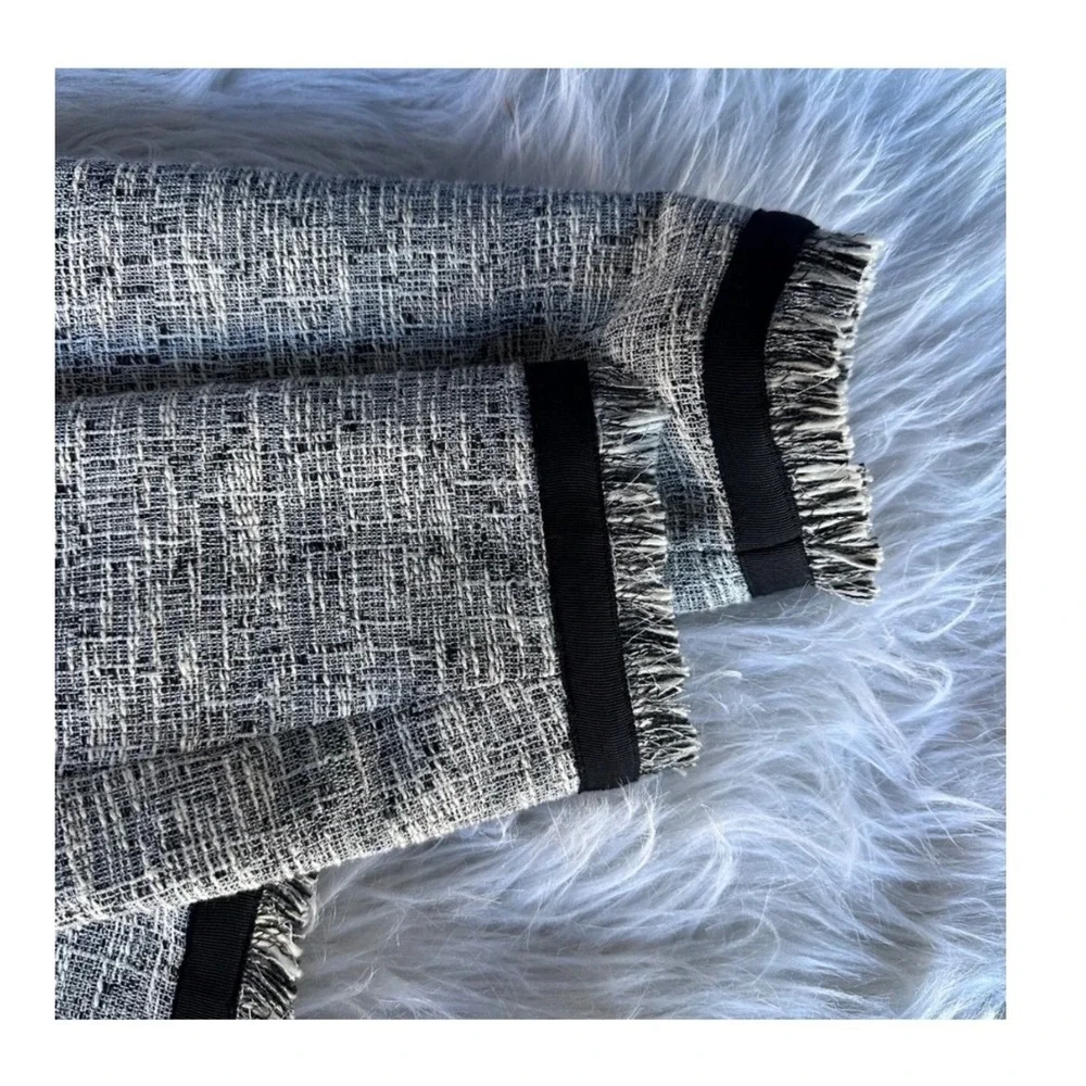 Calvin Klein Blazer Jacket Coat Black White Tweed Fringe Open Front Size 12 - Picture 5 of 9